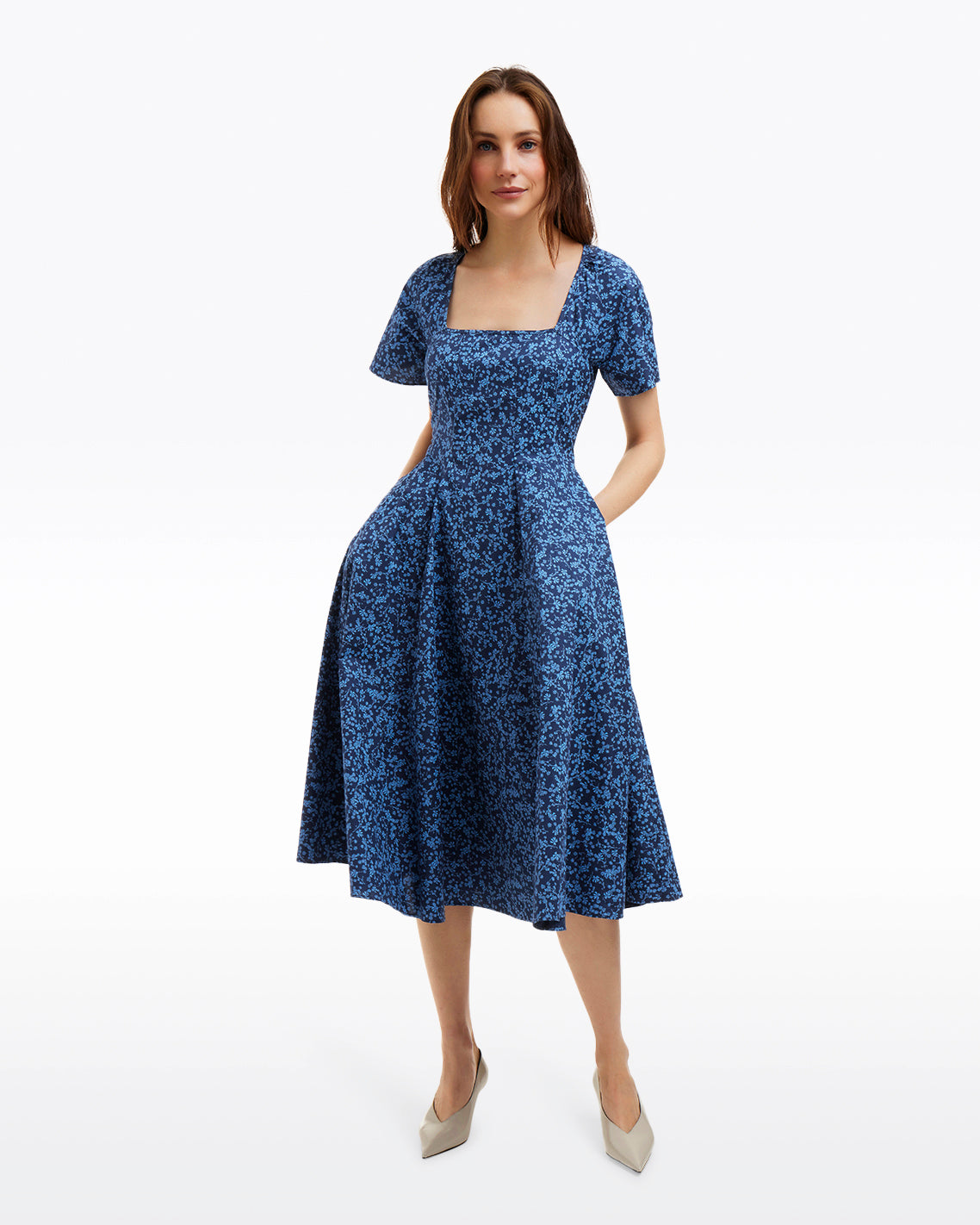 Caitlyn Square Neck Midi Dress in Ribbon Floral | Draper James Latest