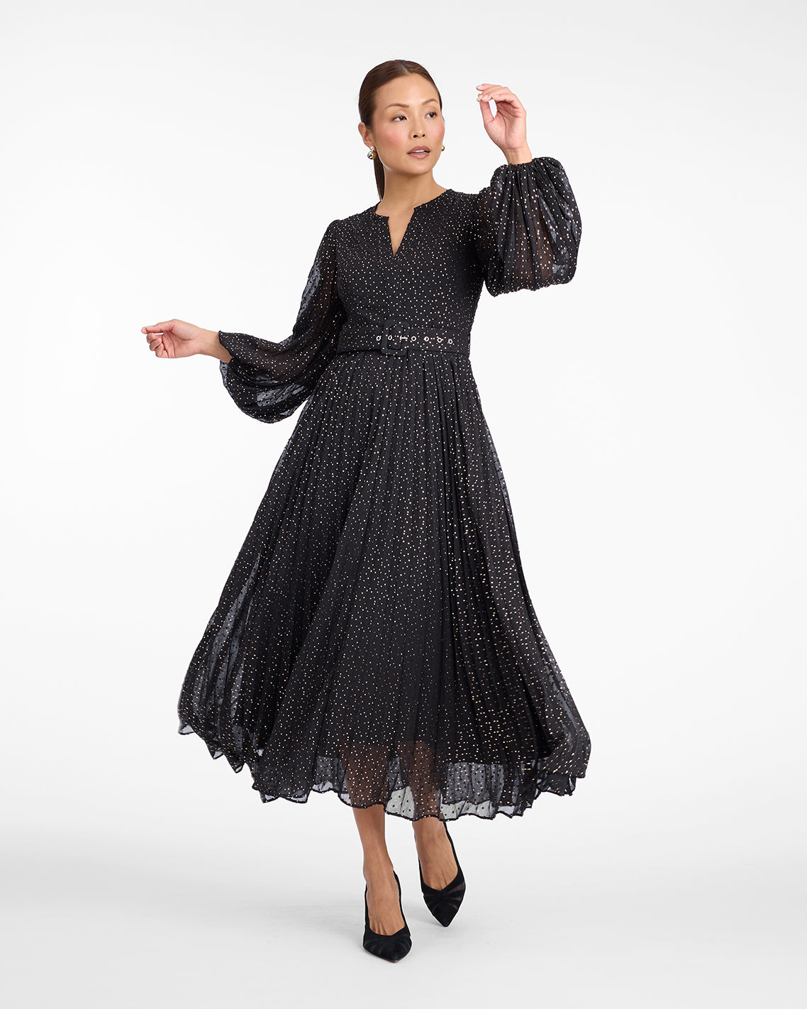 Maybelle Belted Midi Dress in Foil Dot | Draper James Featured