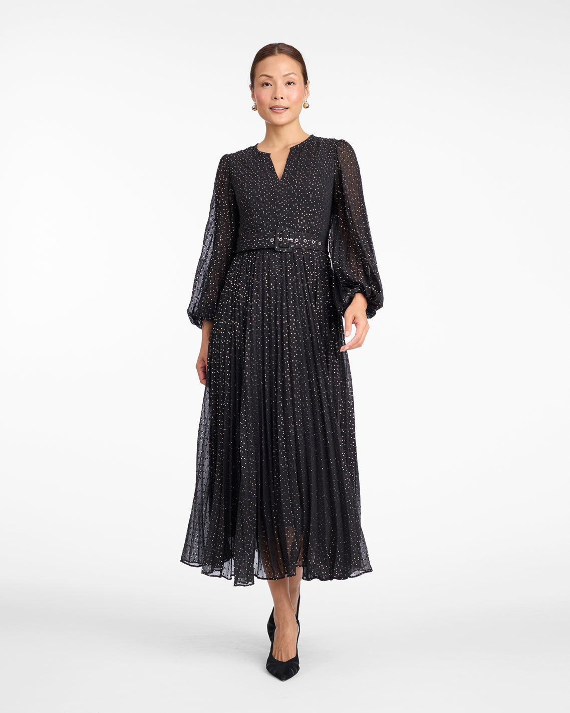Maybelle Belted Midi Dress in Foil Dot | Draper James Featured