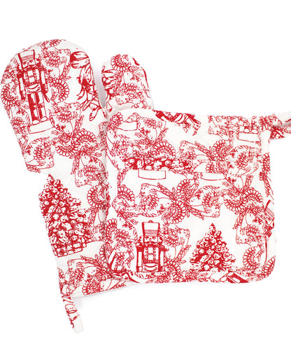 Santa Toile Oven Mitt Set | Draper James Premium