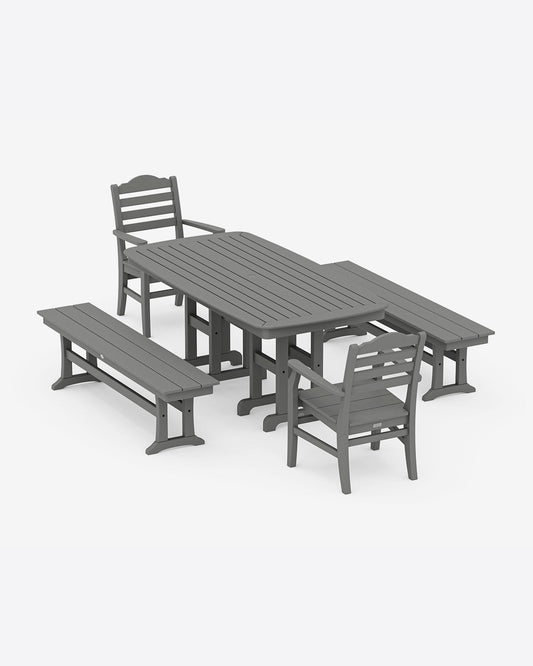 Savannah 5-Piece Dining Set with Benches in Gray | Draper James Exclusive