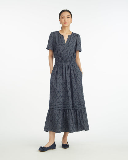 Hollie Midi Dress in Navy Textured Stripe | Draper James Best Seller
