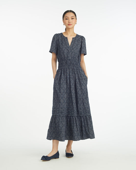 Hollie Midi Dress in Navy Textured Stripe | Draper James Best Seller