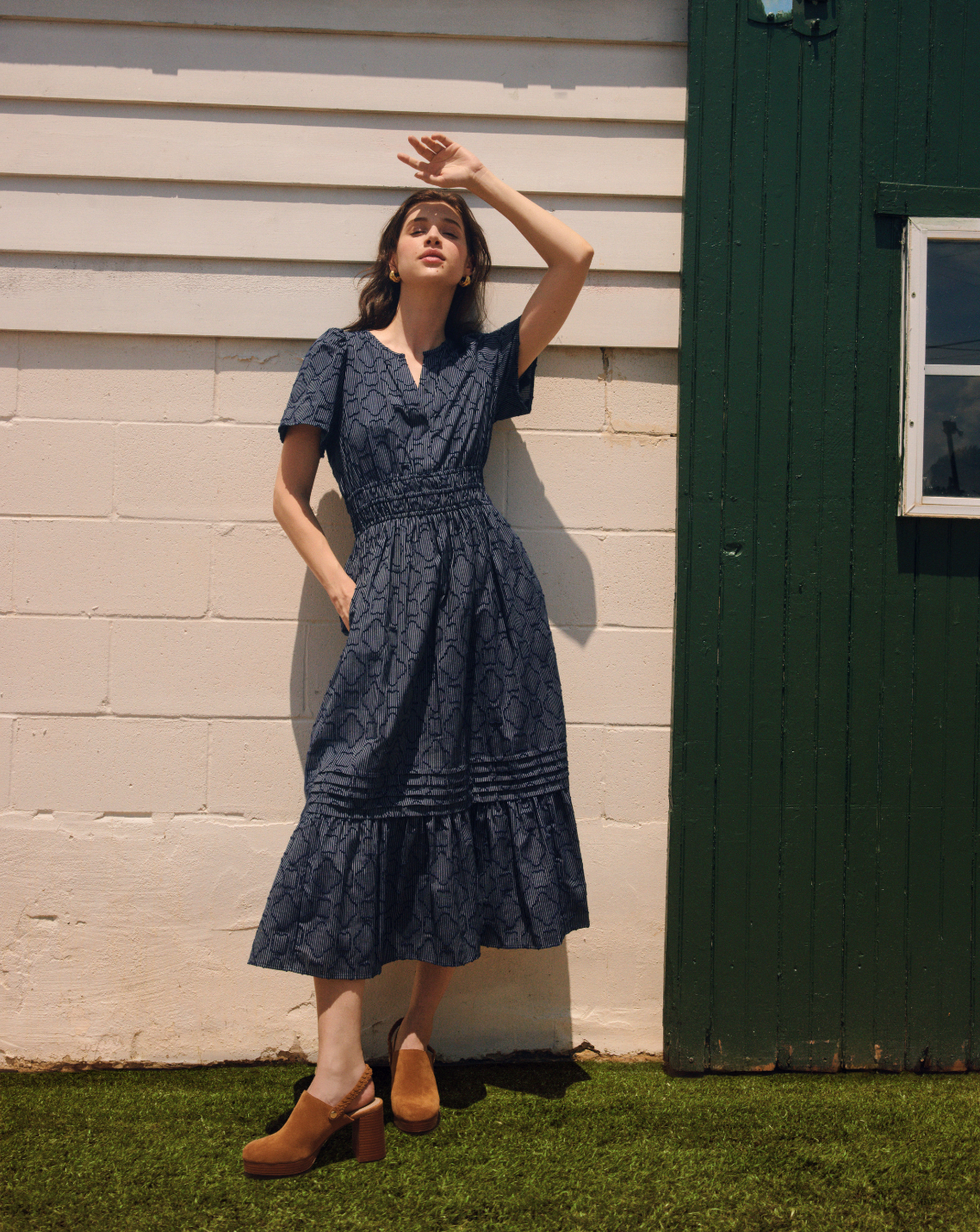 Hollie Midi Dress in Navy Textured Stripe | Draper James Best Seller