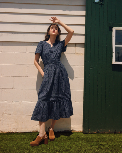 Hollie Midi Dress in Navy Textured Stripe | Draper James Best Seller