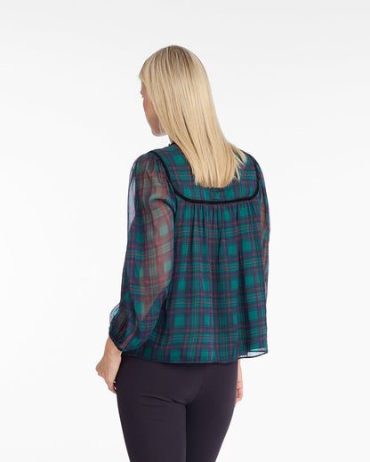 Bow Long-Sleeve Top in Evergreen Tartan | Draper James Signature