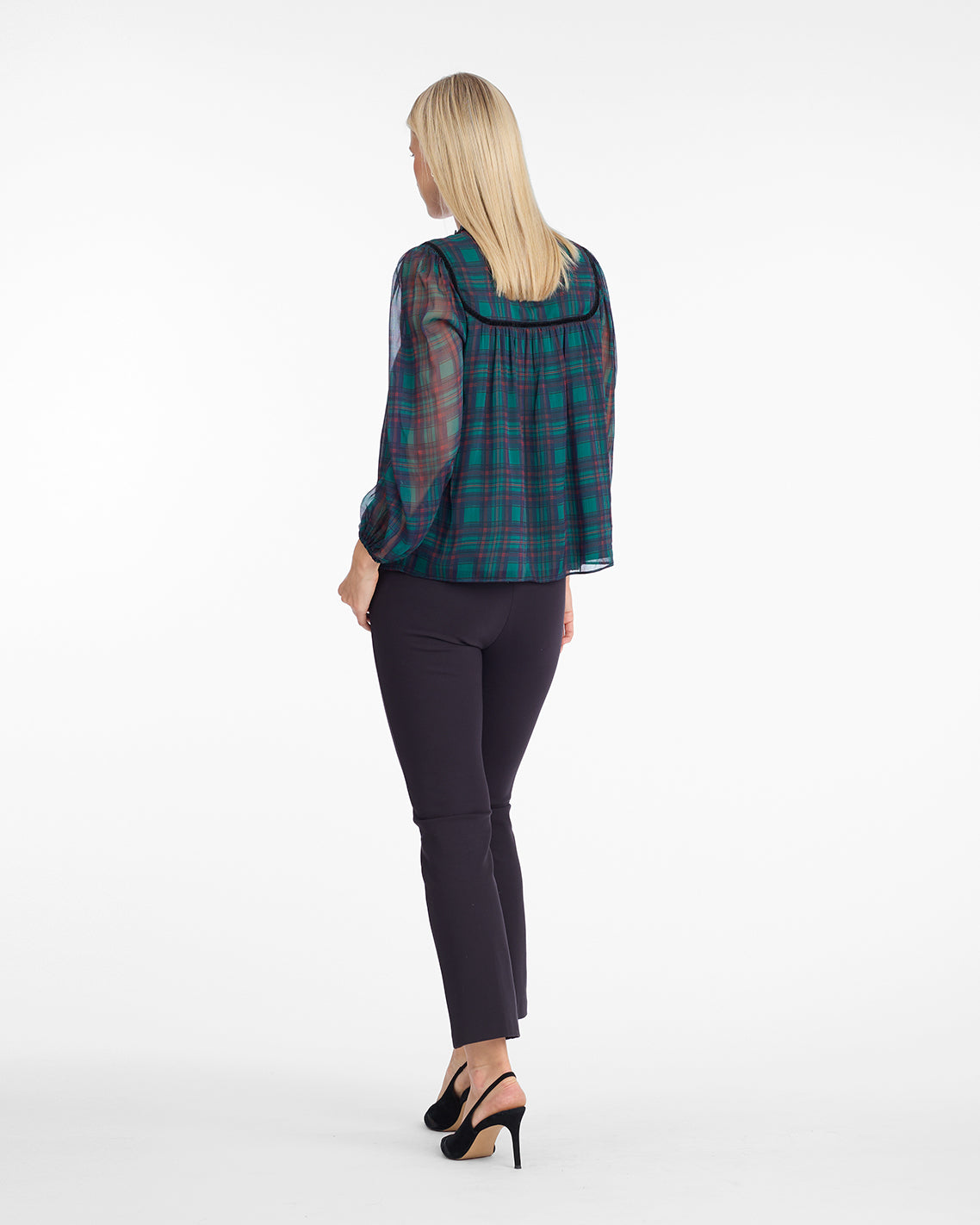Bow Long-Sleeve Top in Evergreen Tartan | Draper James Signature