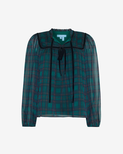 Bow Long-Sleeve Top in Evergreen Tartan | Draper James Signature