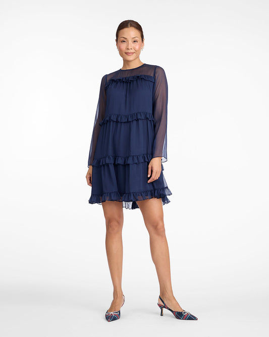 Frannie Ruffle Mini Dress in Baritone Blue | Draper James Popular