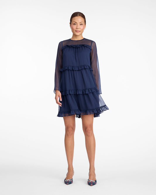 Frannie Ruffle Mini Dress in Baritone Blue | Draper James Popular